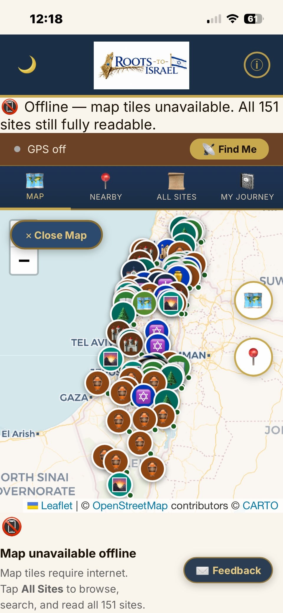 Roots to Israel App — 151 biblical sites mapped across Israel