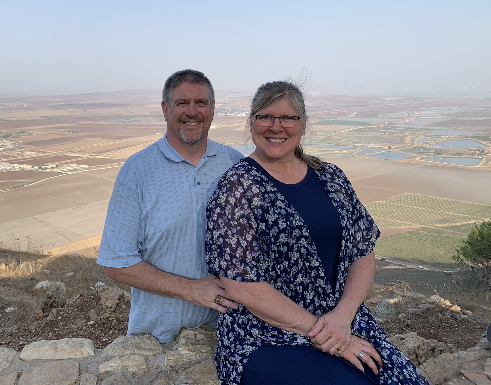 Ron and Tracey Colling overlooking the Jezreel Valley in Israel